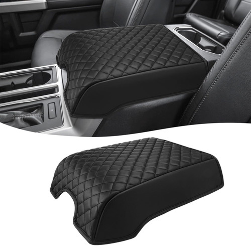 KBH Center Console Armrest Cover for 2015-2020 Ford F150, 2017-2022 F250 F350 F450 F550, 2018-2024 Expedition, Bucket Seat, PU Leather Cushion Thick Pad, Anti-Scratch, Black (Not for Other Years)