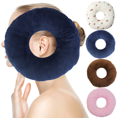 S-SNAIL-OO Ear Piercing Pillow for Side Sleepers，Small Pillow with Ear Hole Donut Pillow for Ear Relief Ear Pressure Ear Pain，Headphones (Blue)