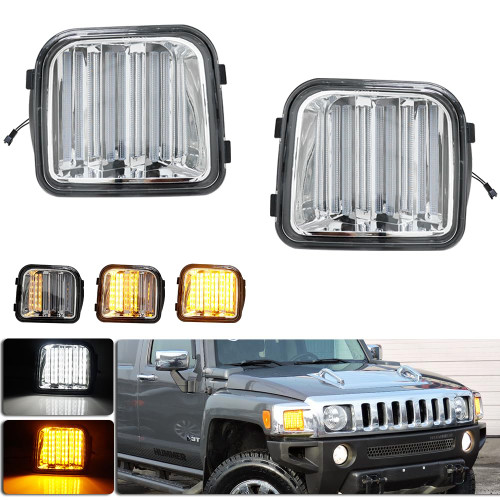 KENRTIR Clear Lens Switchback White/Amber Sequential LED Lamp Compatible with 2006-2010 Hummer H3 H3T Front Bumper Corner Side Marker Parking Turn Signal Lights