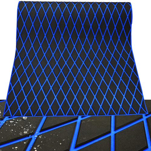 KT GuoMei 102.3" X45.2” Diamond Pattern Sea Deck Self-Adhesive Boat Flooring Eva Foam Decking Marine Non-Slip for Motorboat Fishing Boat Yach (102.3" X 37.7", Black and Blue)