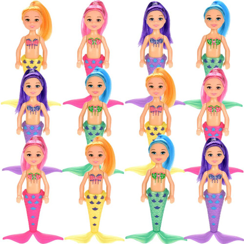 Liberty Imports 12 Pack Mermaid Dolls Pretend Playset - 6" Mini Figures Toy Bundle Set with Removable Accessories - Ideal for Kids, Girls, Party Favors and Imaginative Playtime