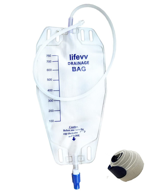 Lifevv 750ml Depot w/Clear Drainage Bag,Urine Drainage Bag, Nephrostomy Bag with Twist Drain Valve, 24 inch Tubing (3 Pack)