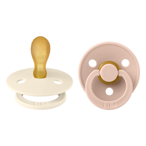 BIBS Pacifiers - Set of 2 | Colour Pacifier with Symmetrical Nipple | BPA-Free Natural Rubber | Made in Denmark | Ivory/Blush, 6-18 Months