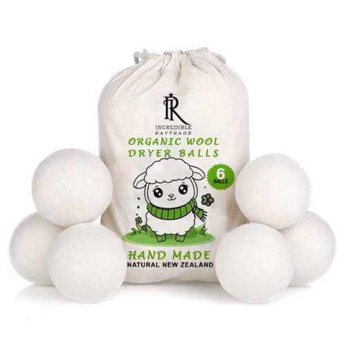 RAYTRADE Wool Dryer Balls 6-Pack 100% Made of Organic New Zealand Wool Reduces Clothing Wrinkles and Saves Drying Time Reusable Natural Fabric Softener Stocking Stuffer Gifts