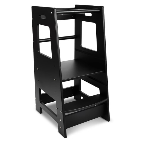 ECOMEX Standing Tower for Toddlers, Toddler Stool for Kitchen Counter Kids Kitchen Step Stool with Safety Rail Toddler Standing Tower with Adjustable Platform for Kitchen Counter, Classic Black