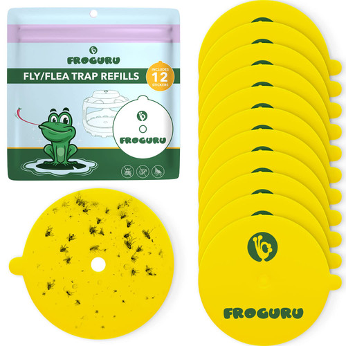 FROGURU Flea Trap Sticky Refill Discs (12-Pack) - Easy to Use & Strong Indoor Dome Flea & Fly Trap Refill Glue Boards for Home. Traps Insects Like Fruit Flies, Bugs, Mosquitoes, Gnats, Moths, etc.