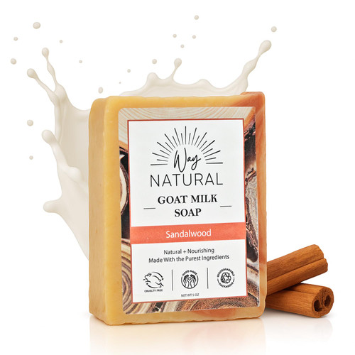 Way Natural Sandalwood Soap Bar - Goat Milk Soap for Men & Women - Natural, Handmade w/Real Milk - Dry Skin, Hands/Body - Premium, Gentle, No Dyes - (1, Large, 5oz)