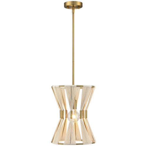 Untrammelife Modern Drum Pendant Light,Luxe Hand-Wrapped Bleached Natural Rope Hanging Pendant Light Fixtures, Single White Chandelier in Gold Finish for Foyer Kitchen Living Room