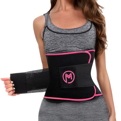 MERMAID'S MYSTERY Waist Trimmer with Back Support Bars – Sweat Enhancing Fitness Belt for Men & Women – Extra Core Comfort & Premium Quality - Pink M
