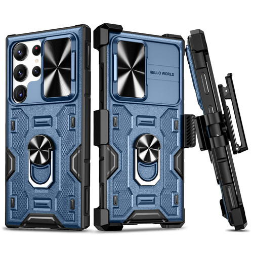 VEGO Case for Galaxy S23 Ultra Case with Stand, Slide Camera Cover & Magnetic Ring Kickstand & Rugged Belt Clip Holster Shockproof Case Compatible with Magnetic Car Mount Holder - Dark Blue