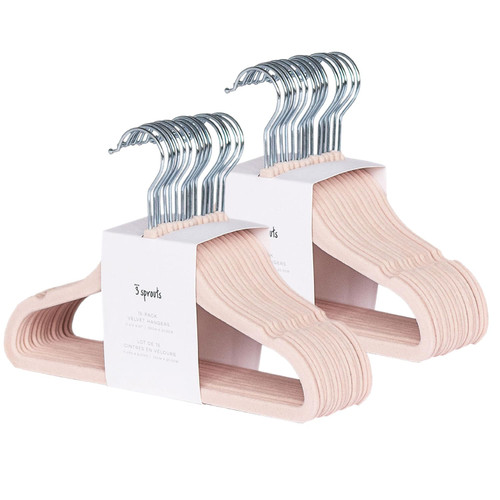 3 Sprouts Velvet Baby Hangers - Non-Slip Hanger for Infant, Toddler, Baby Clothes - Closet Kids Hangers with Slim Design, Nordic Colors, Pack of 30 - Pink