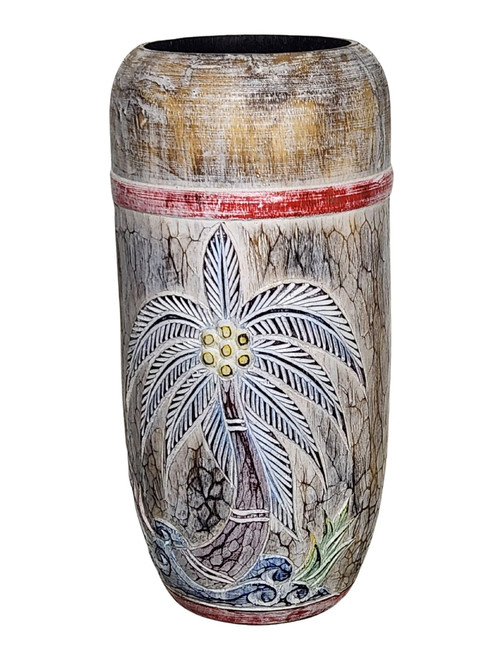Hand Carved One of a Kind Wood Nautical Palm Tree Vase Umbrella Holder Decorative Art Tropical Island Nautical Coastal Hand Carved One of a Kind Wood Nautical Palm Tree Vase Umbrella Holder Decorative Art Tropical Island Nautical Coastal