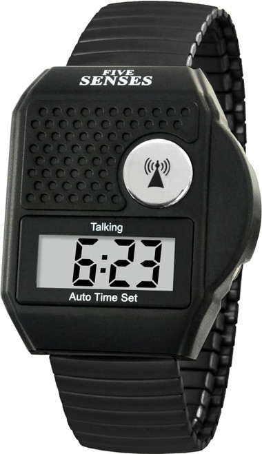 FIVE SENSES - English Atomic Talking Watch, Easy to use for Seniors Blind Men Women, Loud Talking Watch with Sound for Vision Impaired, Elderly Women, Blind People Products 1095 (Black)
