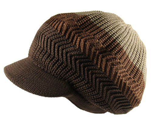 Knitted Cotton Rasta Slouchy Beanie Visor (Khaki/Brown/Dark Brown)