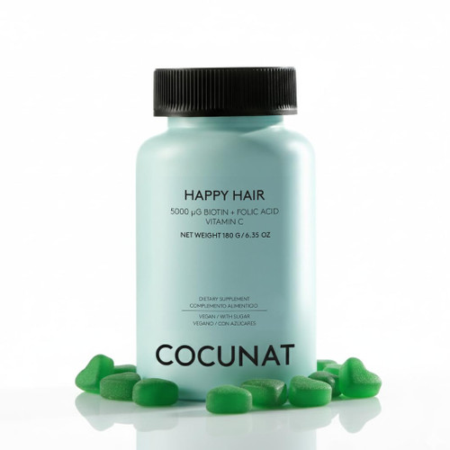 COCUNAT Happy Hair Growth Gummies for Women - Biotin 5,000 mcg Hair Vitamins - Helps Reduce Shedding & Thinning - Vegan Hair Skin & Nails Supplement with Folic Acid, Zinc, Vitamins A–E - 60 Gummies