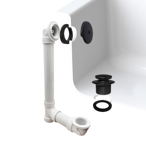 Westbrass A49321-62 14" Sch. 40 PVC Bath Waste & Overflow Assembly with One-Hole Faceplate Cover and Tip-Toe Drain Plug, Matte Black