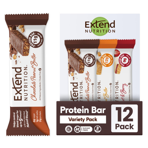 Extend Sugar Free Protein Bars, Perfect Diabetic Snacks, High Protein and Fiber, Hunger Control & Steady Energy, Low Carb, Keto Friendly (12 Count, Variety Pack) Extend Sugar Free Protein Bars, Perfect Diabetic Snacks, High Protein and Fiber, Hunger Control & Steady Energy, Low Carb, Keto Friendly (12 Count, Variety Pack)