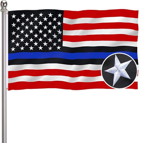 Embroidered Blue Line American Flag 3x5 Outdoor-Blue Lives Matter Flag American USA Police Flags Sewn Stripes Flags with 2 Brass Grommets for Outside