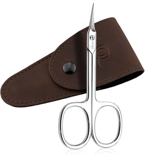 Solingen Cuticle Scissors made in Germany - with Curved Blade - Pedicure Beauty Grooming Kit for Nail, Eyebrow, Eyelash - Brown Tower Point