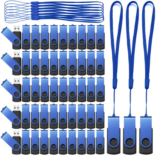 Aoriher 50 Pack USB 2.0 Flash Drives Bulk, Portable USB Thumb Drives with Lanyards, Swivel Flash Drives Thumb Drives for Office School Data Storage (128MB)