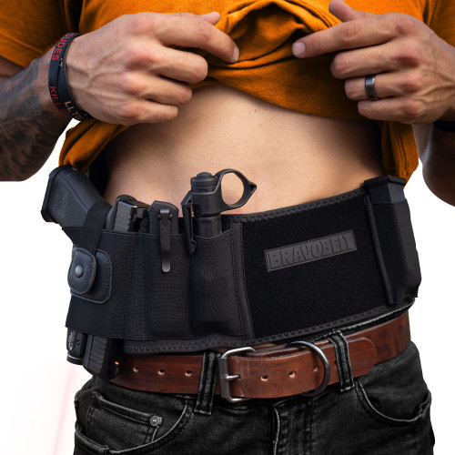 BravoBelt Laser Fit Edition - Belly Band Holster for Concealed Carry | Compatible with Red Dot, Lasers & Tactical TLR Light Systems -Unisex, Black