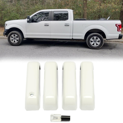 Kojem Door Handle Covers Compatible with 2015-2020 Ford F150, 2017-2022 Ford F250 F350 F450 W/O Smart Keyless ABS Plastic Set of 4 (White Painted)