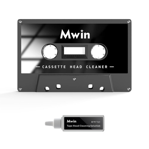 Mwin Audio Cassette Head Cleaner Tape w/ 1 Cleaning Fluids Care Wet Maintenance Kit, Cleaner for Cassette Tape Player/Boombox/Deck/Recorder