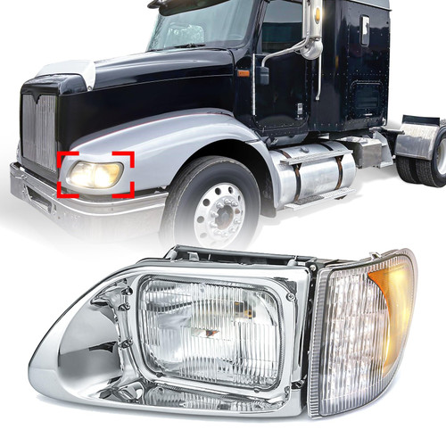 High Soar LED Headlights Assembly for International 9200, 9200i SBA, 5900, 5900i, 5900i SBA, 9400, 9400i,Headlamp Front High and Low Beam Turn Signal Projector Replacement Driver/Left Side