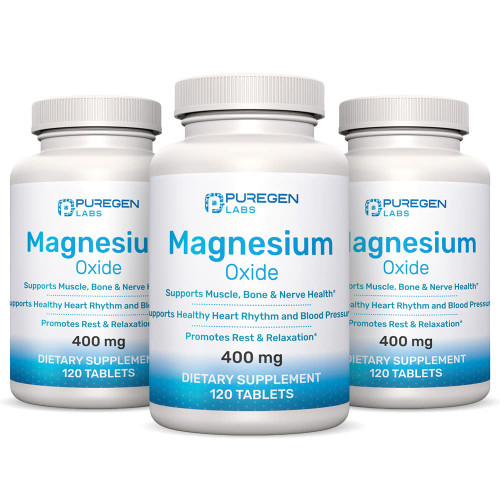 Magnesium 400mg [High Potency] Supplement – Magnesium Oxide for Immune Support, Muscle Recovery, Leg Cramps, Relaxation - 3 Pack | Total 360 Count