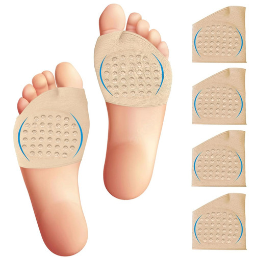 Dropsky Metatarsal Pads Sleeves Anti-Slip Inserts with Gel, 4 Packs - Ball of Foot Cushions for Women, Metatarsal Pads Women & Mens, Pain Relief,Soft Padding - Sesamoiditis, Metatarsalgia - Nude