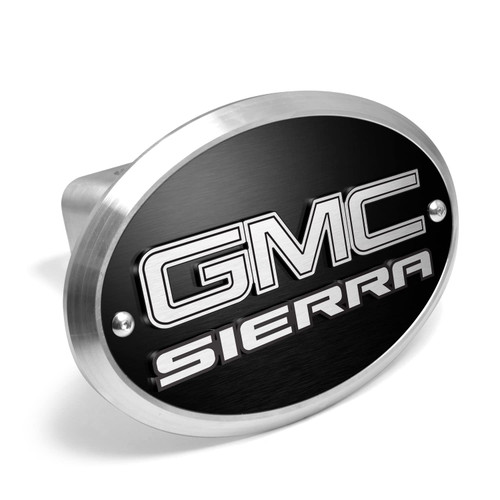 iPick Image Made for GMC Sierra 3D Logo on Black Oval Billet Aluminum 2 inch Tow Hitch Cover