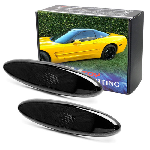 iJDMTOY Dark Smoked Lens Rear Side Marker Lamp Housing Assemblies, Compatible with 1999-2004 Chevy C5 Corvette, Replace OEM Red Sidemarkers