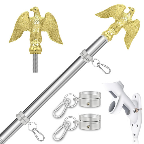NQ 5 FT Flag Pole for Outside House with Eagle Topper, Stainless Steel Flag Pole with Flag Pole Holder, House Flag Pole Kit for Porch, Outdoor Flag Pole(Silver)