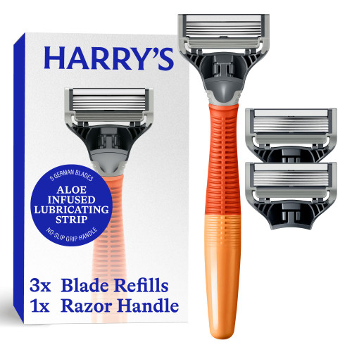 Harry's Original Shaving Kit for Men - Razor Handle and 3 Razor Blade Refill Cartridges - German Engineered - Ember
