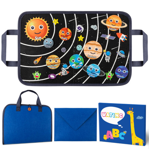 WATINC Travel Felt Board Story Set - 25PCS Portable Felt Board Educational Birthday Gift for Boys & Girls, Themed Storytelling Preschool Early Learning Interactive Play Kit for Toddlers (Space)