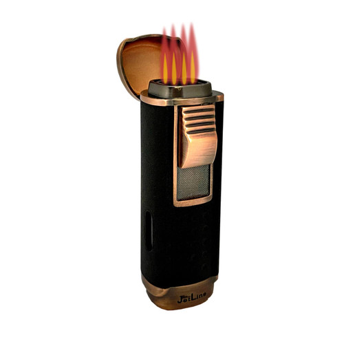 Jetline Magna Quad Jet Flame Lighter with Red Magnesium Flame and Flip-Out Cigar Punch