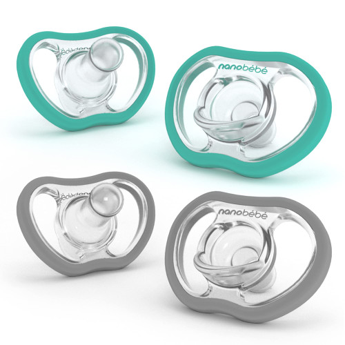 Nanobebe Active Baby Pacifiers 4-36 Months - Orthodontic, Lightweight and Vented, Curves Comfortably with Face Contour, 100% Silicone - BPA Free, Perfect Baby Registry Gift 4pk, Teal/Grey