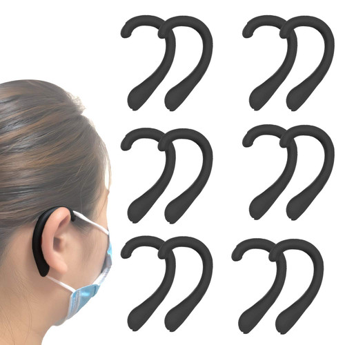 OKAICEN Soft Silicone Earloop Ear Protector Relieve Ear Discomfort Anti-Slip Silicone Earmuffs(Black,6 Pairs)