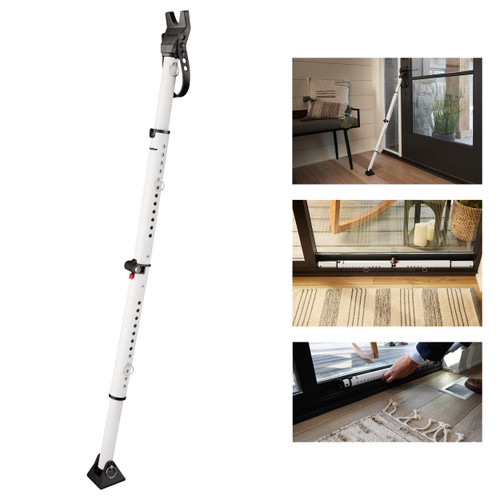 Master Lock Sliding Door Stopper and Door Security Bar, Adjustable for Hinged and Sliding Doors, Compact Enough to Travel for Hotel Security, White, 270EC