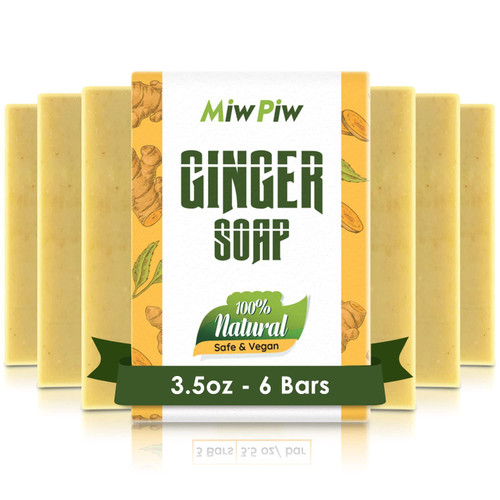 Miw Piw Ginger Soap Lymphatic Drainage Pack 6 - Anti-Cellulite Skin Tightening - Natural Ingredients Detox Soaps for Deep Clean Shower, Detoxification, Rejuvenating