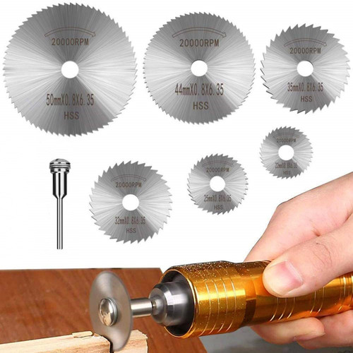 Cutting Wheels Set for Dremel Rotary Tool Accessories Kit,6 Pcs HSS Circular Saw Blades with 1/8" Shank Mandrel for Wood PVC Plastic Aluminum Soft Metal Cutting