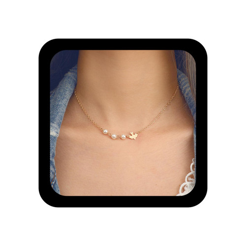 YienDoo Gold Peace Dove Necklace Choker Chain Pearl Pendant Bird Necklace Pacifist Charm Women's Jewelry Gift