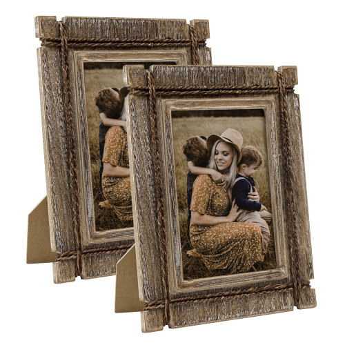 takfot Rustic Picture Frames 5x7 Wooden Picture Frame Set of 2, Distressed Western Photo Frame with Real Glass Wall and Tabletop Display Gift for Mom Dad Family Friends
