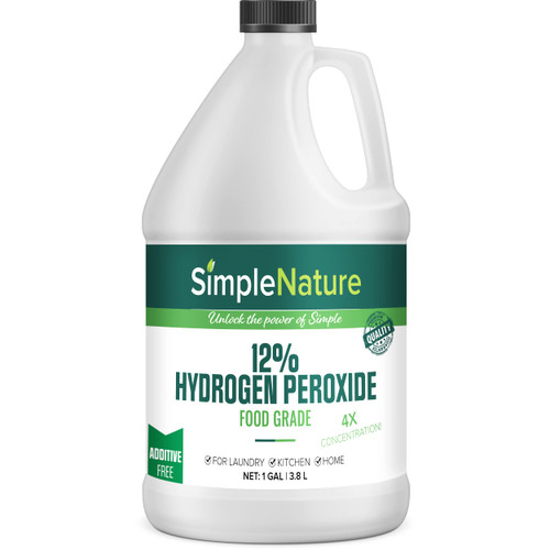 SimpleNature 12% Food Grade Hydrogen Peroxide Solution - 1 Gallon - Natural Multipurpose Cleaner - Made in USA - Ideal for Commercial, Residential, Kitchen, Bath, Laundry, and More - Ecofriendly