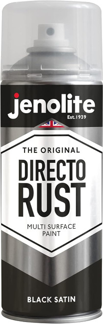 JENOLITE Directorust Satin Spray Paint | BLACK | 400ml (13.52fl oz) | Semi-Gloss Spray Paint | Wood, Metal, Plastic, Ceramic & Rusted Surfaces | Interior & Exterior Use | RAL 9005