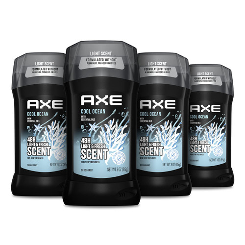 AXE Deodorant Stick For Men For Long Lasting Odor Protection Cool Ocean All Day Fresh Scent Men's Deo, Aluminum Free 3oz 4 count