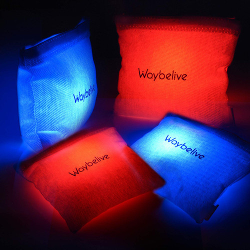 Waybelive LED Cornhole Bean Bags, Glow-in Bean Bags, Waterproof，Super Bright at Night Outdoors, a Great Addition for Playing Cornhole Game at The Family Backyard at Night，4 Pack, Red&Blue