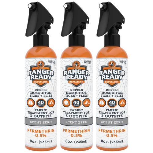 Ranger Ready Permethrin Spray for Clothes and Outdoor Gear - Permethrin Insect & Tick Repellent - Scent Zero (8oz, Pack of 3)