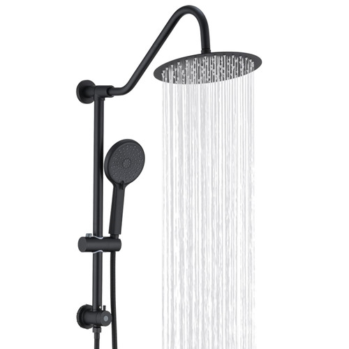 UCLIMAA 10 Inch Rain Shower Head with Handheld System, 24" Drill-free Slider Bar with Low 3-Way Diverter for Easy Reach, 4 Setting Handheld Spray with 5Ft Stainless Steel Hose - Matte Black UCLIMAA 10 Inch Rain Shower Head with Handheld System, 24" Drill-free Slider Bar with Low 3-Way Diverter for Easy Reach, 4 Setting Handheld Spray with 5Ft Stainless Steel Hose - Matte Black