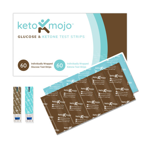 KETO-MOJO Blood Glucose and Ketone Test Strips Combo Pack | 60 Glucose + 60 Ketone Strips (120 Count) | for Use Only with GK+ Meter